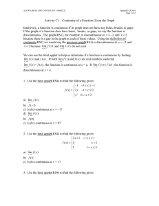 Activity C1 – Continuity of a Function Given the Graph