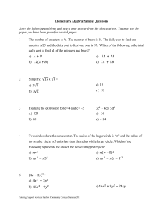 Elementary Algebra Sample Questions