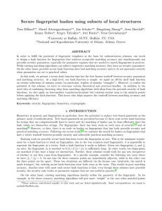 Secure fingerprint hashes using subsets of local structures