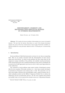 IDENTIFIABILITY, STABILITY AND RECONSTRUCTION RESULTS OF SOURCES BY INTERIOR MEASUREMENTS