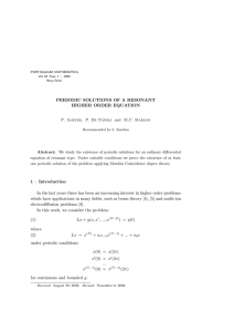 PERIODIC SOLUTIONS OF A RESONANT HIGHER ORDER EQUATION