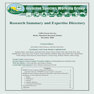 Invasive Species Working Group Research Summary and Expertise Directory USDA Forest Service