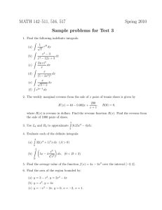 MATH 142–511, 516, 517 Spring 2010 Sample problems for Test 3