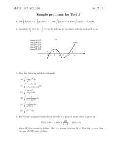 MATH 142–502, 504 Fall 2014 Sample problems for Test 3