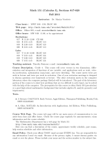 Math 151 (Calculus I), Sections 817-820 Fall 2011