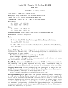 Math 152 (Calculus II), Sections 201-202 Fall 2014