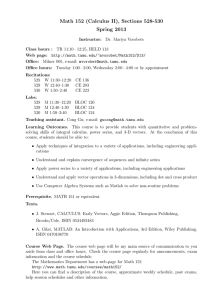Math 152 (Calculus II), Sections 528-530 Spring 2013