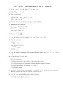 Math 171-502 Sample Problems for Test 3 Spring 2012 f