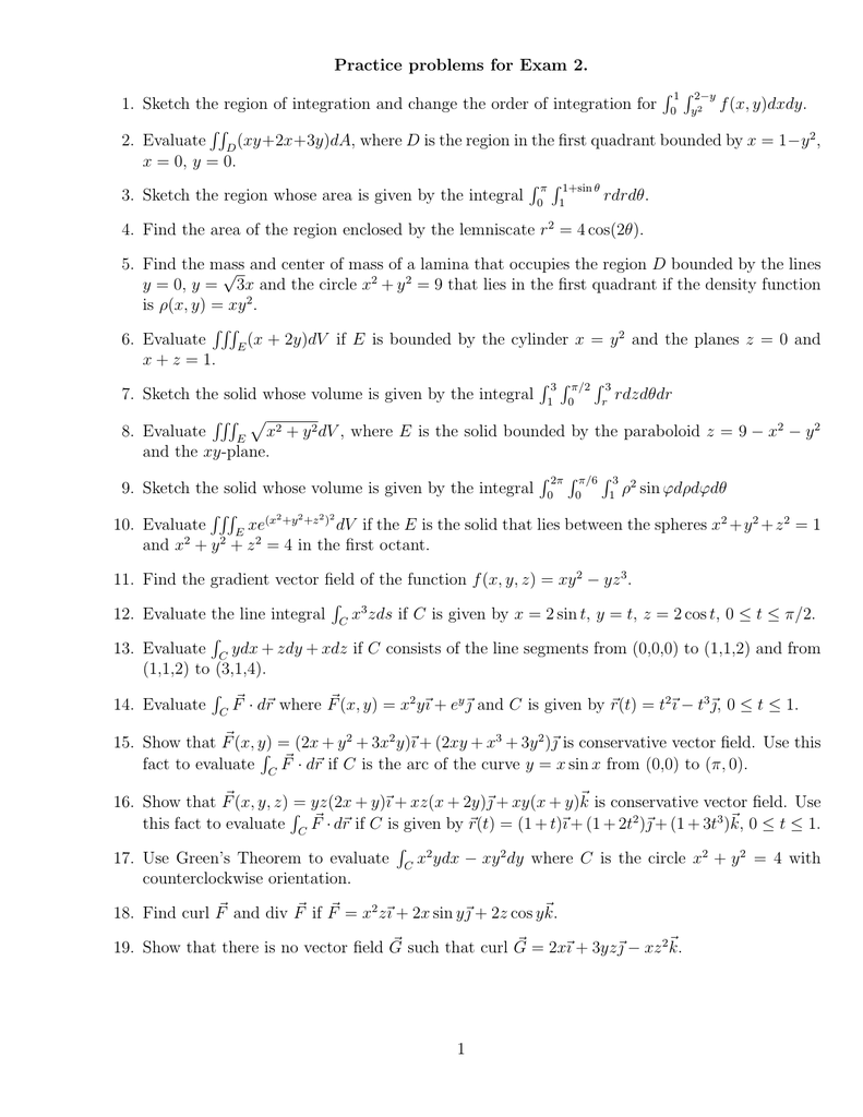 problems for Exam 2.