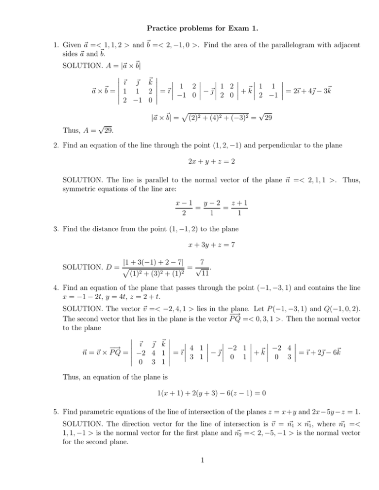 Practice Problems For Exam 1