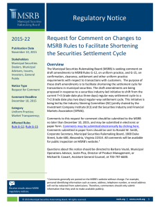 Regulatory Notice Request for Comment on Changes to the Securities Settlement Cycle