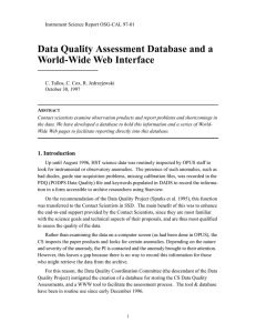 Data Quality Assessment Database and a World-Wide Web Interface