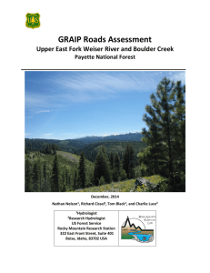 GRAIP Roads Assessment Upper East Fork Weiser River and Boulder Creek