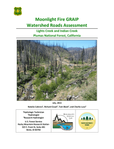 Moonlight Fire GRAIP Watershed Roads Assessment Lights Creek and Indian Creek