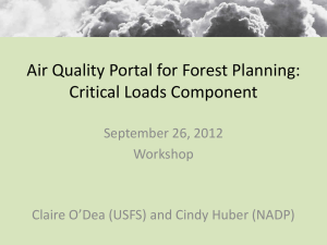 Air Quality Portal for Forest Planning: Critical Loads Component September 26, 2012 Workshop