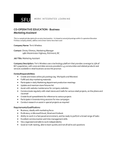 CO-OPERATIVE EDUCATION - Business Marketing Assistant