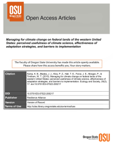 Managing for climate change on federal lands of the western... States: perceived usefulness of climate science, effectiveness of