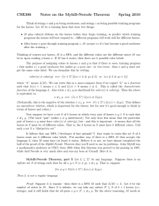 CSE396 Notes on the Myhill-Nerode Theorem Spring 2010