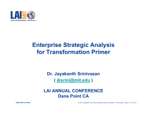 Enterprise Strategic Analysis for Transformation Primer Dr. Jayakanth Srinivasan (