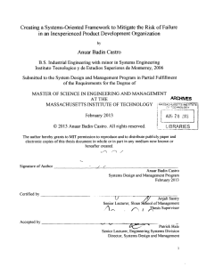 Creating  a Systems-Oriented  Framework  to Mitigate the ... in an  Inexperienced  Product Development Organization