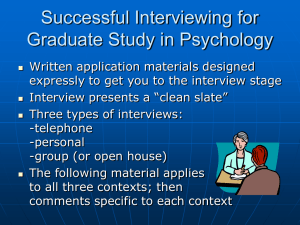 Successful Interviewing for Graduate Study in Psychology