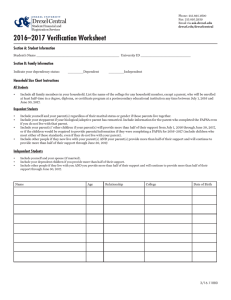 2016–2017 Verification Worksheet  Section A: Student Information