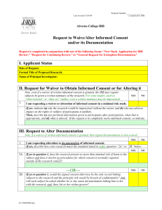 Request to Waive/Alter Informed Consent and/or its Documentation  Alverno College IRB