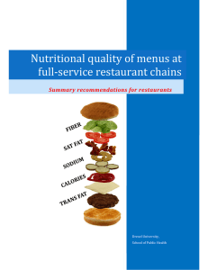 Nutritional	quality	of	menus	at full‐service	restaurant	chains Summary	recommendations	for	restaurants