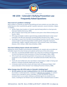 HB 1254 – Colorado’s Bullying Prevention Law Frequently Asked Questions