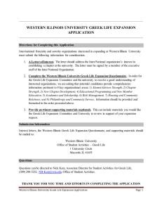 WESTERN ILLINOIS UNIVERSITY GREEK LIFE EXPANSION APPLICATION