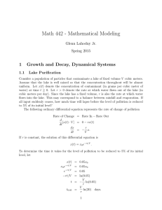 Math 442 - Mathematical Modeling 1 Growth and Decay, Dynamical Systems