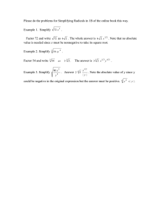Please do the problems for Simplifying Radicals in 1B of...  Example 1.  Simplify