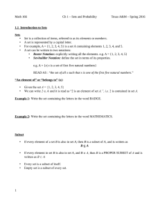 Math 166 Ch 1 – Sets and Probability •