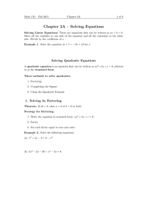 Chapter 2A – Solving Equations