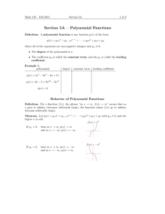 Section 5A – Polynomial Functions