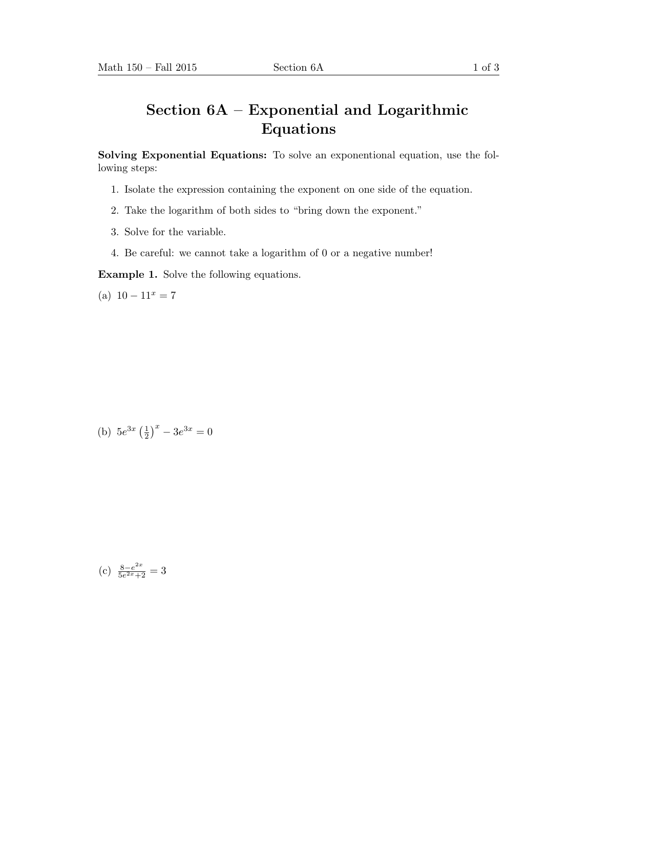 Section 6a Exponential And Logarithmic Equations