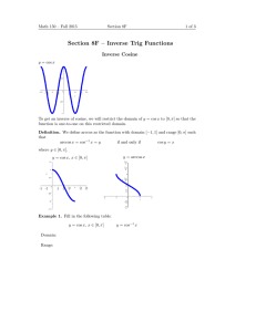 Section 8F – Inverse Trig Functions Inverse Cosine