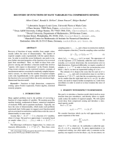 RECOVERY OF FUNCTIONS OF MANY VARIABLES VIA COMPRESSIVE SENSING Albert Cohen