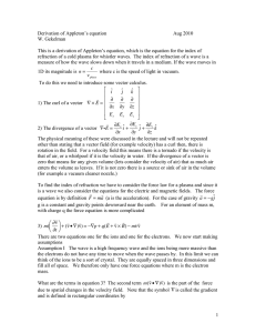 Derivation of Appleton’s equation  Aug 2010 W. Gekelman