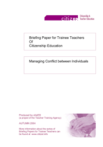 Briefing Paper for Trainee Teachers Of Citizenship Education Managing Conflict between Individuals