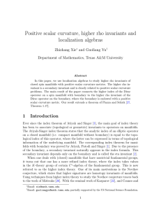 Positive scalar curvature, higher rho invariants and localization algebras Zhizhang Xie
