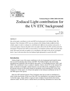 Zodiacal Light contribution for the UV ETC background