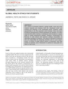 bioethics ARTICLES GLOBAL HEALTH ETHICS FOR STUDENTS