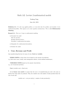 Math 142: Lecture 2-mathematical models Yanfang Yang June 3rd, 2015