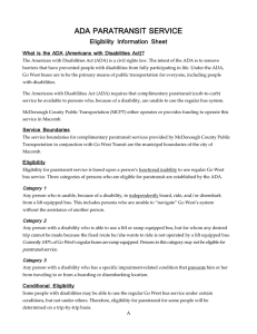 ADA PARATRANSIT SERVICE Eligibility  Information  Sheet