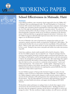 WORKING PAPER School Effectiveness in Maïssade, Haiti Summary