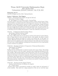 Texas A&amp;M University:Mathematics Dept. REU/MCTP/UBM Undergraduate Research Conference: July 27-28, 2011