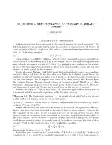 GAUSS SUMS &amp; REPRESENTATION BY TERNARY QUADRATIC FORMS 1. Background &amp; Introduction