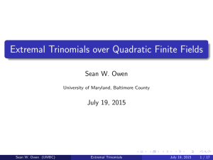 Extremal Trinomials over Quadratic Finite Fields Sean W. Owen July 19, 2015