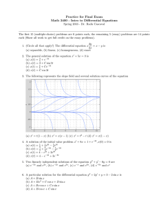 Practice for Final Exam Math 3400 - Intro to Differential Equations